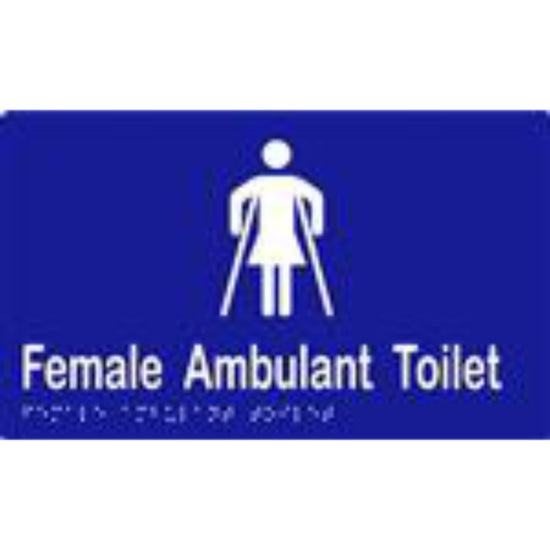 Female Ambulant Sign with Braille, Laminated Vinyl 250x150 Blue Over White in Blue