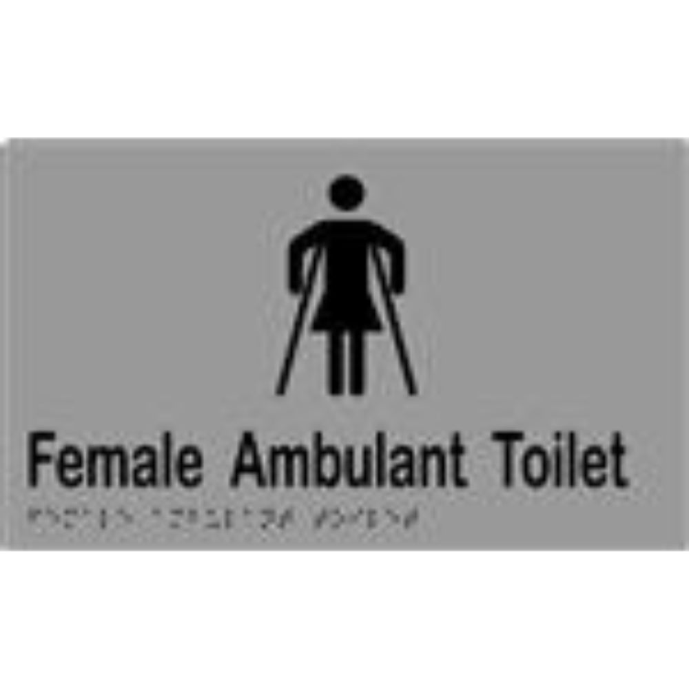 Female Ambulant Sign with Braille, Laminated Vinyl 250x150 Silver Over Black in Silver