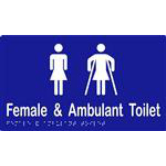 Female & Ambulant Sign with Braille, Laminated Vinyl 260x150 Blue Over White in Blue