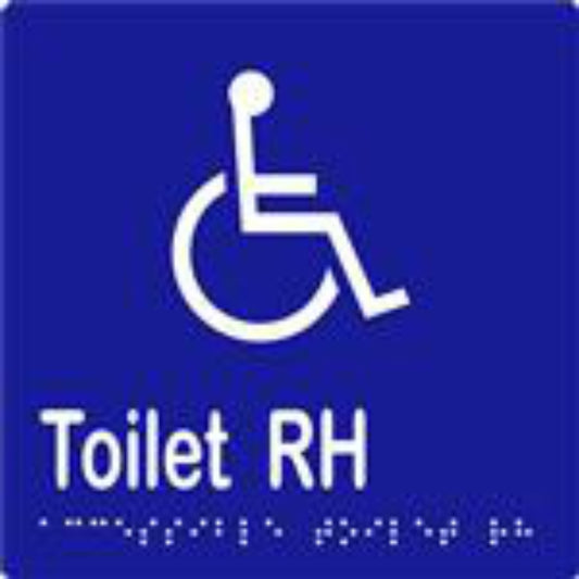 Accessible Toilet RH Sign with Braille, Laminated Vinyl 150x150 Blue Over White in Blue