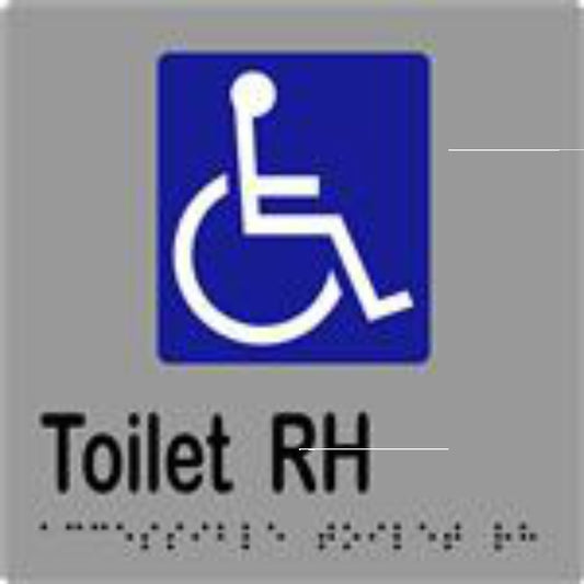 Accessible Toilet RH Sign with Braille, Laminated Vinyl 150x150 Silver Over Black in Silver