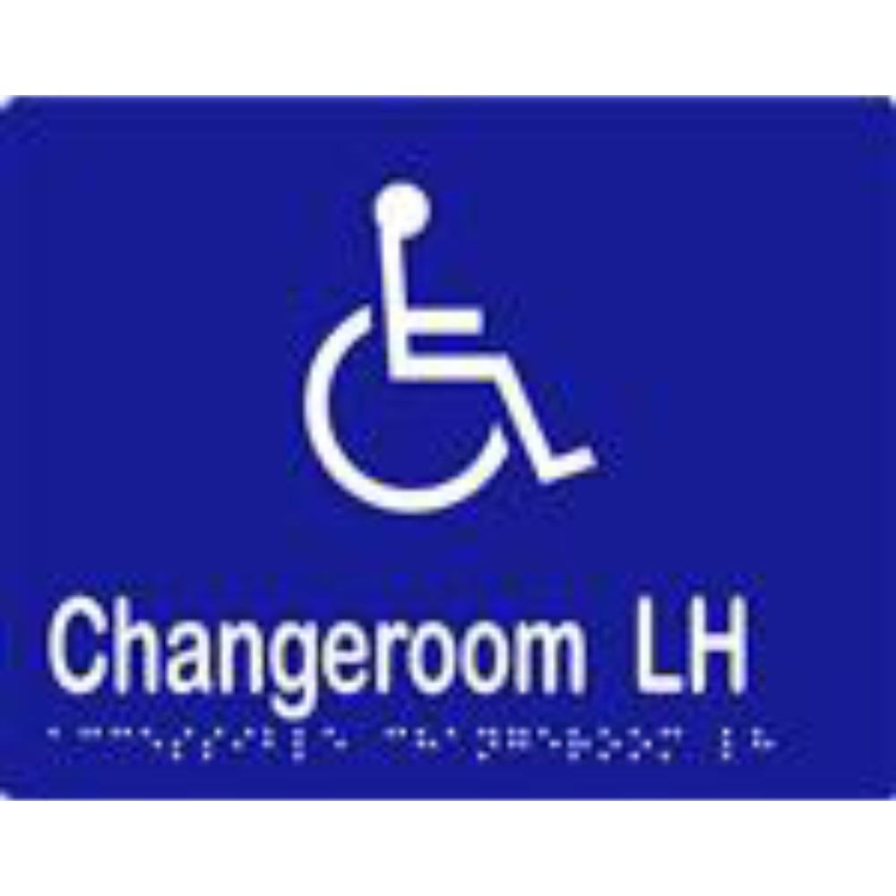 Accessible Changeroom LH Sign with Braille, Laminated Vinyl 200x150 Blue Over White in Blue