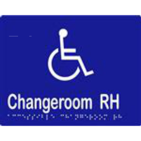 Accessible Changeroom RH Sign with Braille, Laminated Vinyl 200x150 Blue Over White in Blue