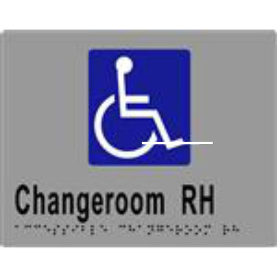 Accessible Changeroom RH Sign with Braille, Laminated Vinyl 200x150 Silver Over Black in Silver