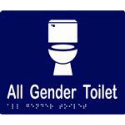 All Gender Toilet Sign with Braille, Laminated Vinyl 200x150 Blue Over White in Blue