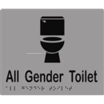 All Gender Toilet Sign with Braille, Laminated Vinyl 200x150 Silver Over Black in Silver