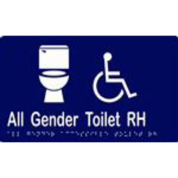 All Gender Accessible Toilet RH Sign with Braille, Laminated Vinyl 250x150 Blue Over White in Blue