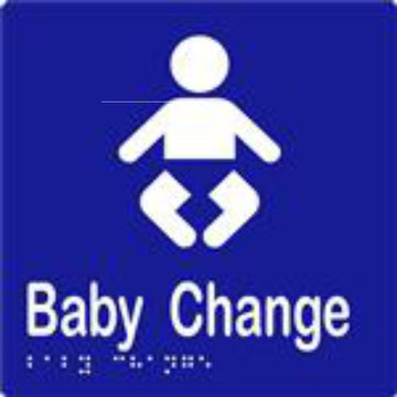 Baby Change Sign with Braille, Laminated Vinyl 150x150 Blue Over White in Blue