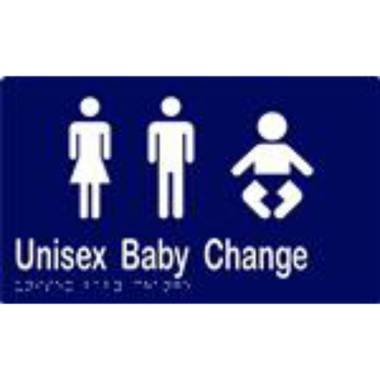 Unisex Baby Change Sign with Braille, Laminated Vinyl 250x150 Blue Over White in Blue