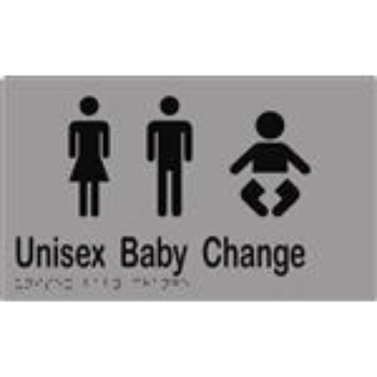 Unisex Baby Change Sign with Braille, Laminated Vinyl 250x150 Silver Over Black in Silver