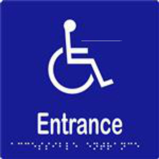 Accessible Entrance Sign with Braille, Laminated Vinyl 150x150 Blue Over White in Blue