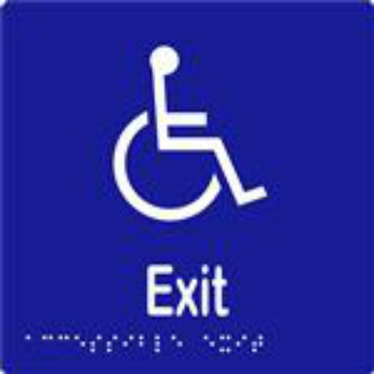 Accessible Exit Sign with Braille, Laminated Vinyl 150x150 Blue Over White  in Blue