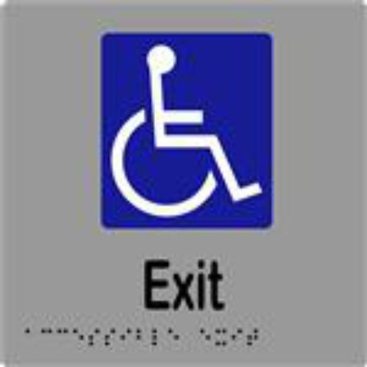 Accessible Exit Sign with Braille, Laminated Vinyl 150x150 Silver Over Black in Silver