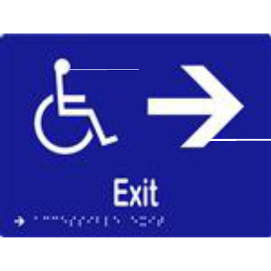 Accessible Exit & Arrow Sign with Braille, Laminated Vinyl 200x150 Blue Over White in Blue