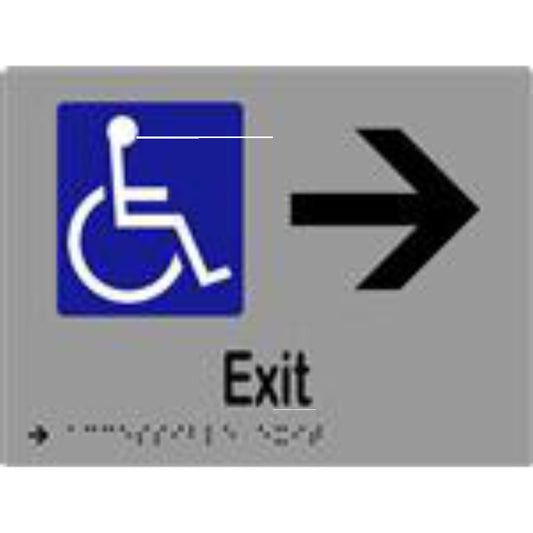 Accessible Exit & Arrow Sign with Braille, Laminated Vinyl 200x150 Silver Over Black in Silver