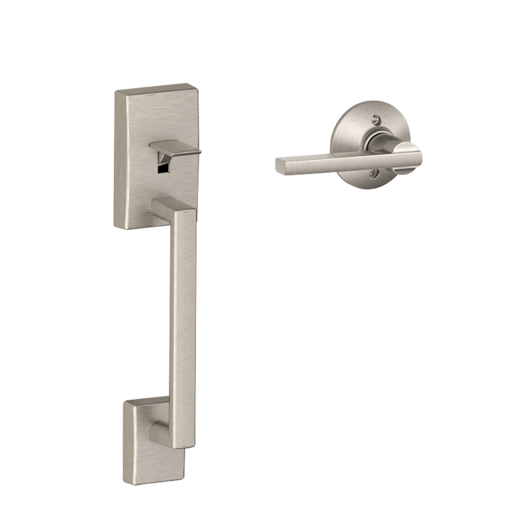 FE285 CEN/LAT SN L/HLF ES. SHLAGE SRE60085 CENTURY PULL HANDLE SET. Includes Exterior Handle and internal Latitude Lever. in Satin Nickel