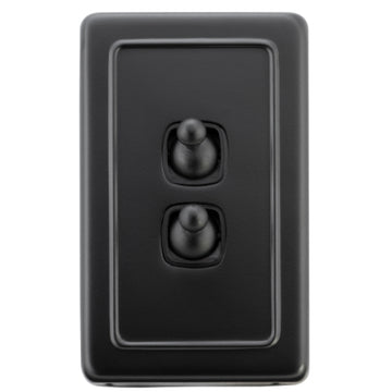 Switch Flat Plate Toggle 2 Gang Matt Black H115xW72mm in Matt Black