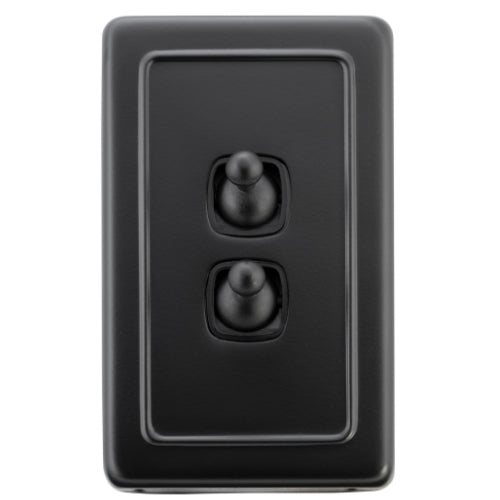 Switch Flat Plate Toggle 2 Gang Matt Black H115xW72mm in Matt Black