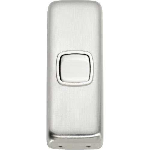 Switch Flat Plate Rocker 1 Gang White Satin Chrome H82xW30mm in Satin Chrome