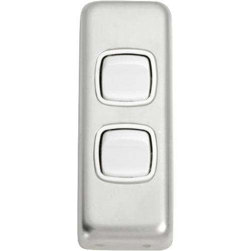 Switch Flat Plate Rocker 2 Gang White Satin Chrome H82xW30mm in Satin Chrome