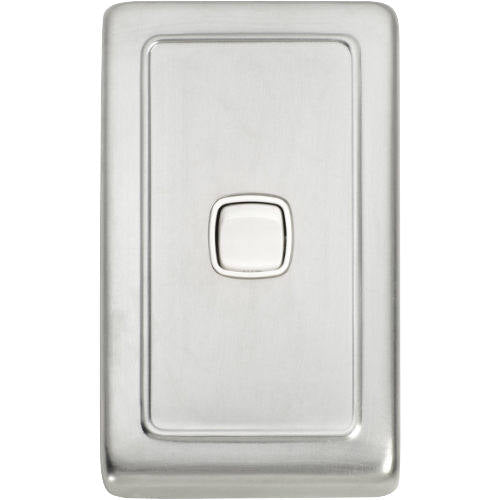 Switch Flat Plate Rocker 1 Gang White Satin Chrome H115xW72mm in Satin Chrome