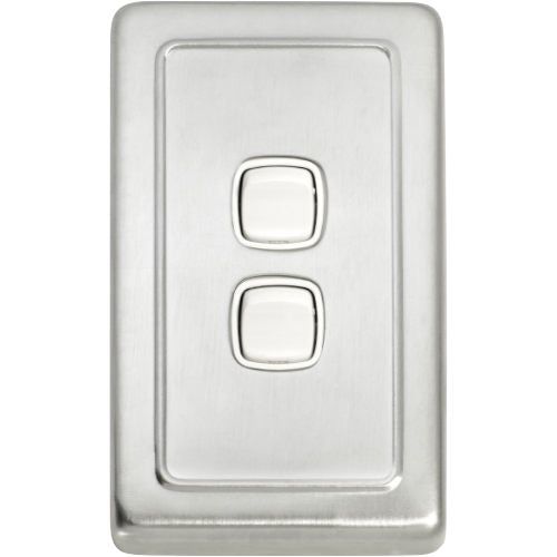 Switch Flat Plate Rocker 2 Gang White Satin Chrome H115xW72mm in Satin Chrome