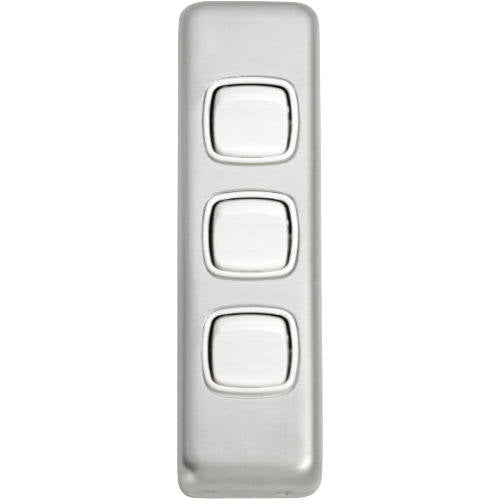 Switch Flat Plate Rocker 3 Gang White Satin Chrome H108xW30mm in Satin Chrome