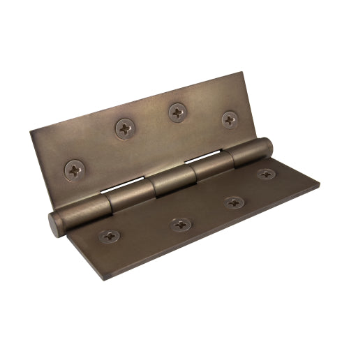 Brass Hinge, Fixed Pin, Flat Tip, 101.6mm x 76.2mm in Matt Antique Bronze