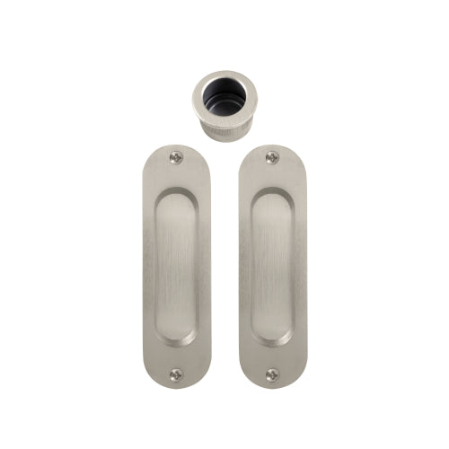 Sliding Door Flush Kit, inc. 2 x Flush Pulls 120mm x 34mm and 1 x Edge Pull Ø29 in Brushed Nickel