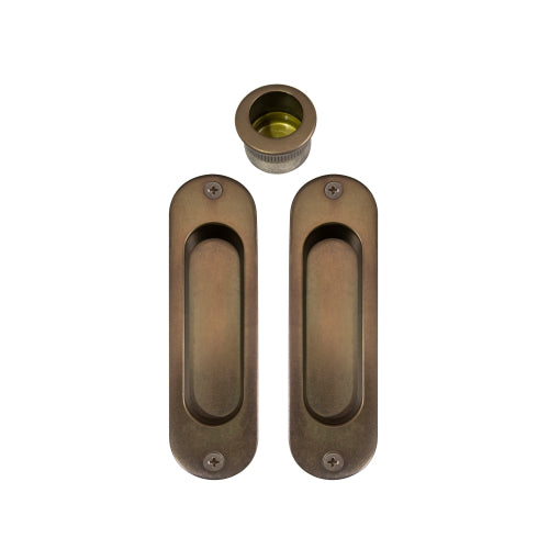 Sliding Door Flush Kit, inc. 2 x Flush Pulls 120mm x 34mm and 1 x Edge Pull Ø29 in Matt Antique Bronze