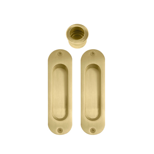 Sliding Door Flush Kit, inc. 2 x Flush Pulls 120mm x 34mm and 1 x Edge Pull Ø29 in Matt Satin Brass