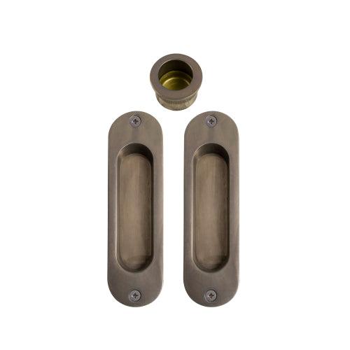 Sliding Door Flush Kit, inc. 2 x Flush Pulls 120mm x 34mm and 1 x Edge Pull Ø29 in Natural Bronze