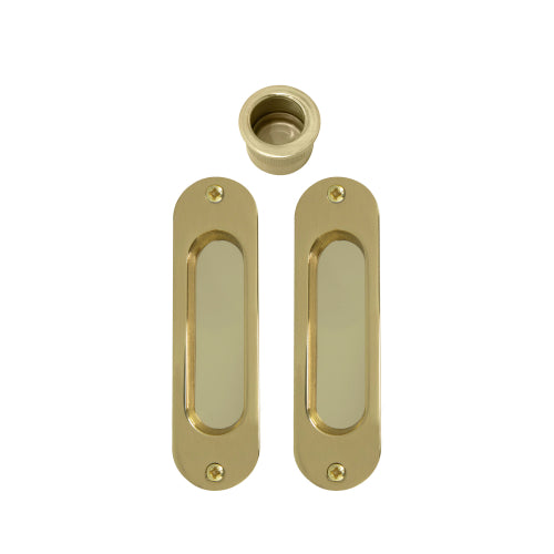 Sliding Door Flush Kit, inc. 2 x Flush Pulls 120mm x 34mm and 1 x Edge Pull Ø29 in Polished Brass