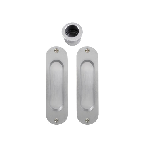 Sliding Door Flush Kit, inc. 2 x Flush Pulls 120mm x 34mm and 1 x Edge Pull Ø29 in Satin Chrome