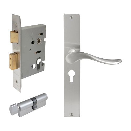 Haven Square Backplate Entrance Set - E48 in Satin Chrome