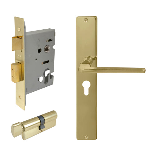 Chalet Square Backplate Entrance Set - E48 in Polished Brass