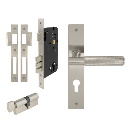 NIDO - Verge Square Backplate Entrance Set -Knurled in Brushed Nickel