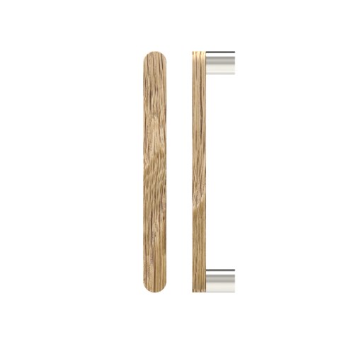 Single T05 Timber Entrance Pull Handle, American White Oak, CTC800mm, H832mm x W32mm x D19mm x Projection 57mm, Coated in Raw Timber (ready to stain or paint) in White Oak / Polished Nickel