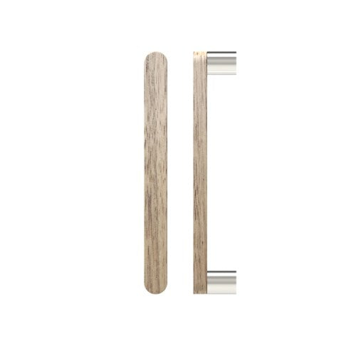 Single T05 Timber Entrance Pull Handle, Victorian Ash, CTC800mm, H832mm x W32mm x D19mm x Projection 57mm, Coated in Raw Timber (ready to stain or paint) in Victorian Ash / Polished Nickel