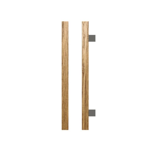 Single T06-25 Timber Entrance Pull Handle, Tasmanian Oak, CTC600mm, H800mm x 25mm x 25mm x Projection 70mm, Coated in Raw Timber (ready to stain or paint) in Tasmanian Oak / Satin Nickel