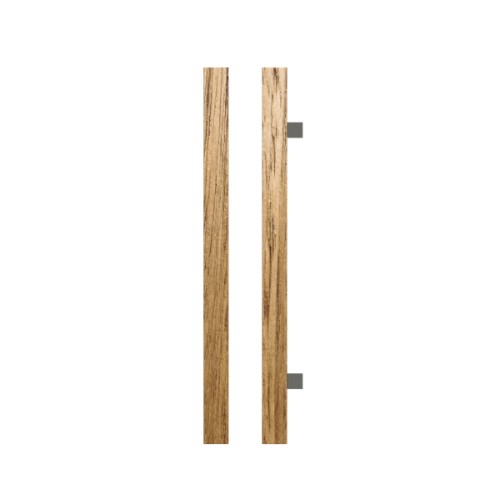 Single T07 Timber Entrance Pull Handle, Tasmanian Oak, CTC800mm, H1000mm x 40mm x 40mm x Projection 85mm, Coated in Raw Timber (ready to stain or paint) in Tasmanian Oak / Satin Nickel
