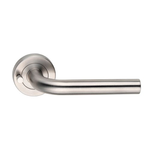 MDZ Lever 45 on Integrated Privacy Ø53 Round Rose, inc. Privacy Latch. 316 Marine Grade (Pair) in Satin Stainless