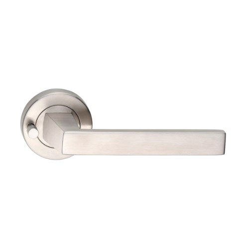 MDZ Lever 117 on Integrated Privacy Ø53 Round Rose, inc. Privacy Latch. 316 Marine Grade (Pair) in Satin Stainless