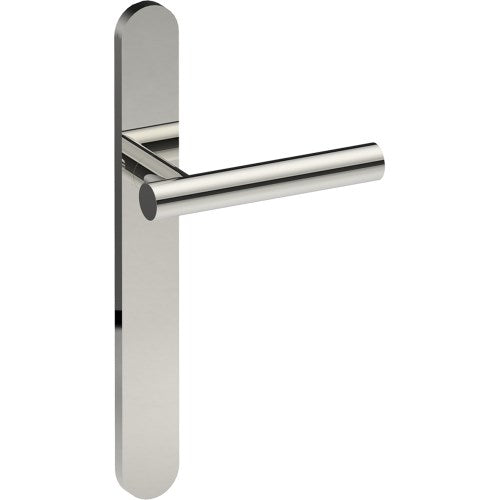 RIENZA Door Handle on B01 EXTERNAL European Standard Backplate, Concealed Fixing (Half Set)  in Polished Stainless