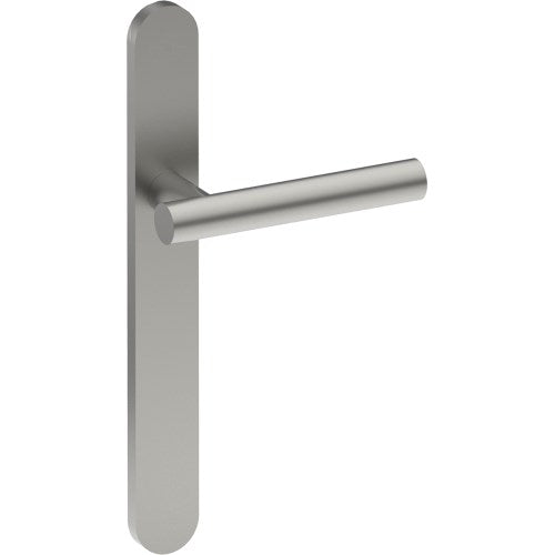 RIENZA Door Handle on B01 EXTERNAL European Standard Backplate, Concealed Fixing (Half Set)  in Satin Stainless