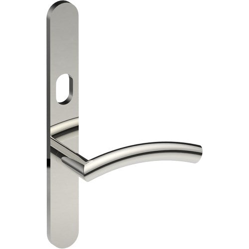 TRIESTE Door Handle on B01 EXTERNAL Australian Standard Backplate with Cylinder Hole, Concealed Fixing (Half Set) 64mm CTC in Polished Stainless