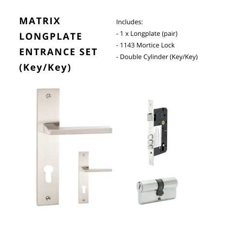 Matrix Longplate Entrance Set, Includes, 8131E85, 1143, 1121 (60mm Key/Key) in Brushed Nickel