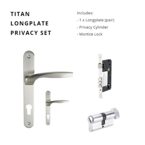 Titan Longplate Privacy Set, Includes 7112.E85, 1143 & 1128 in Brushed Nickel