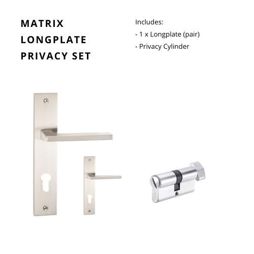 Matrix Longplate Privacy Set, Includes 1143 & 1128 Privacy Turn in Brushed Nickel