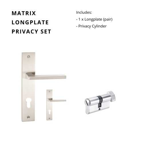 Matrix Longplate Privacy Set, Includes 1143 & 1128 Privacy Turn in Satin Chrome